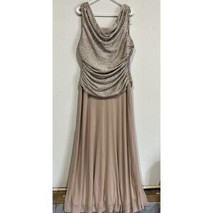 R&M Richard’s Womens 14W Long Dress Gold Shimmer Gathered Sides Lined ALine